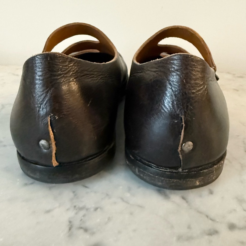 CYDWOQ Bout Asymmetrical Black Leather Mary Jane Flats 39.5 - Picture 7 of 11